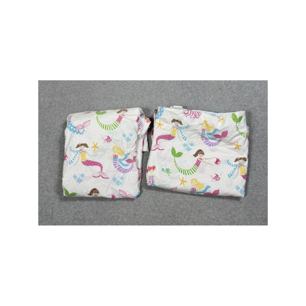 Pottery Barn Kids Twin Mermaid Sheet Set 100% Organic Cotton Flat & Fitted White
